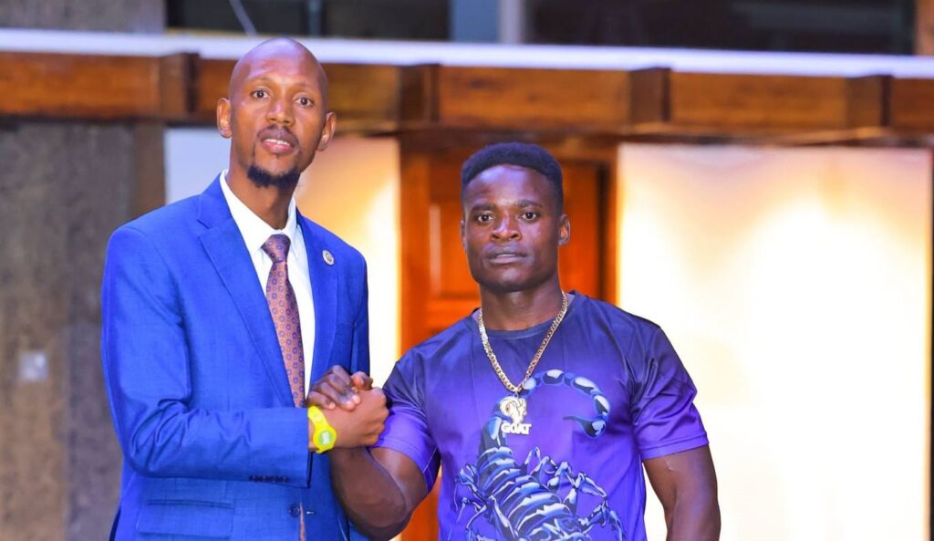 Nairobi chief officer for customer care geoffrey mosiria and tiktoker papa tv after forgiving each other. Photo/https://web. Facebook. Com/kiongozi. Mosiriake